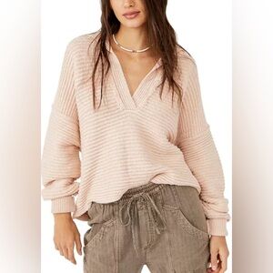 ❤️FP Movement by Free People Marlie Pullover V-Neck Sweater Dusty Pink Sz. L❤️